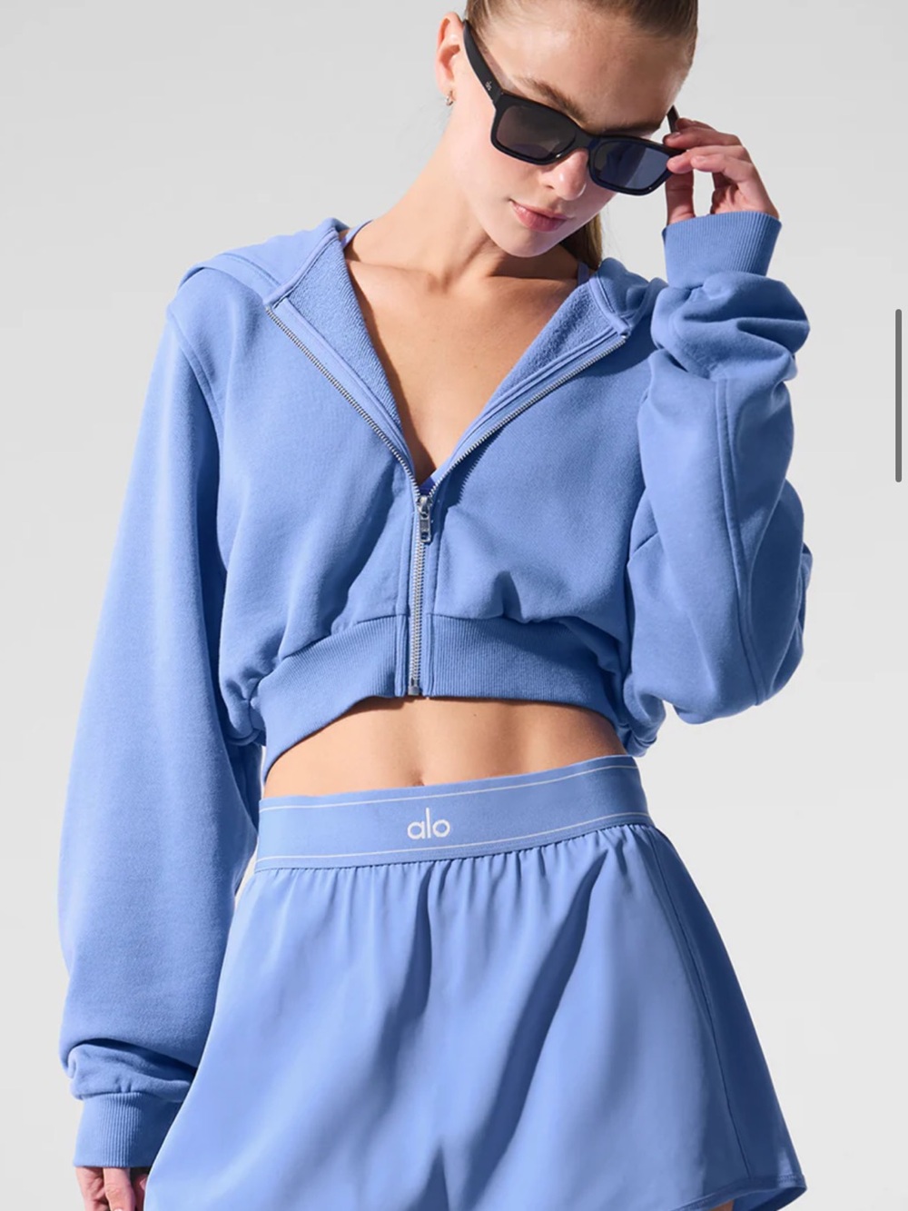 ALO Yoga Sweet Escape Zip Up Hoodie - Crystal Clear Blue
